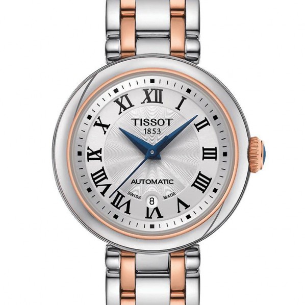 TISSOT BELLISSIMA AUTOMATIQUE CADRAN ARGENTÉ BRACELET BICOLORE OR ROSE 29 MM