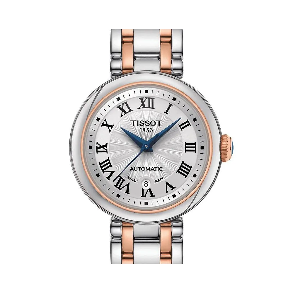 TISSOT BELLISSIMA AUTOMATIQUE CADRAN ARGENTÉ BRACELET BICOLORE OR ROSE 29 MM