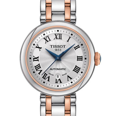 TISSOT BELLISSIMA AUTOMATIQUE CADRAN ARGENTÉ BRACELET BICOLORE OR ROSE 29 MM