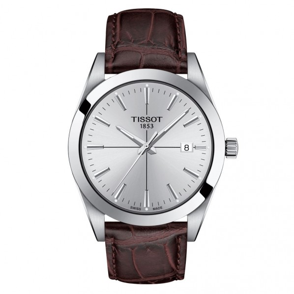 TISSOT T-CLASSIC GENTLMAN QUARTZ CADRAN ARGENTÉ BRACELET CUIR BRUN 40 MM