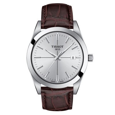 TISSOT T-CLASSIC GENTLMAN QUARTZ CADRAN ARGENTÉ BRACELET CUIR BRUN 40 MM