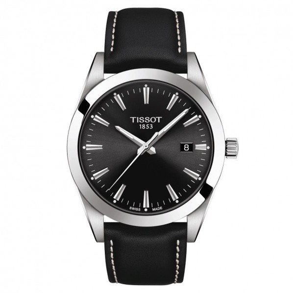 TISSOT T-CLASSIC GENTLMAN QUARTZ CADRAN NOIR BRACELET CUIR NOIR 40 MM