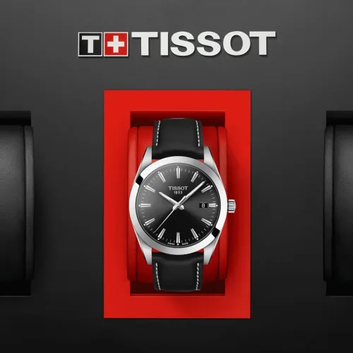 TISSOT T-CLASSIC GENTLMAN QUARTZ CADRAN NOIR BRACELET CUIR NOIR 40 MM
