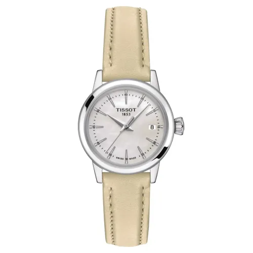 TISSOT CLASSIC DREAM LADY QUARTZ CADRAN NACRE BRACELET CUIR BEIGE 28 MM
