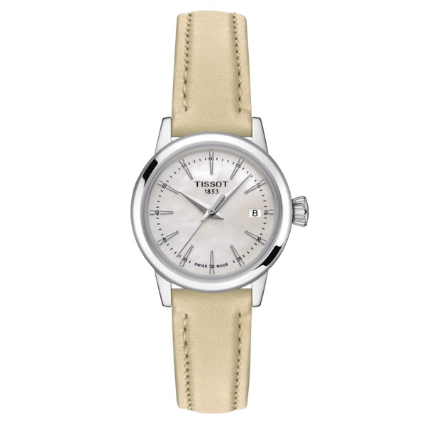 TISSOT CLASSIC DREAM LADY QUARTZ CADRAN NACRE BRACELET CUIR BEIGE 28 MM