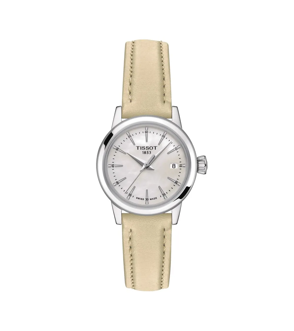 TISSOT CLASSIC DREAM LADY QUARTZ CADRAN NACRE BRACELET CUIR BEIGE 28 MM