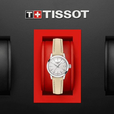 TISSOT CLASSIC DREAM LADY QUARTZ CADRAN NACRE BRACELET CUIR BEIGE 28 MM