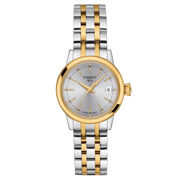 TISSOT CLASSIC DREAM LADY QUARTZ LUNETTE COULEUR OR JAUNE CADRAN ARGENTÉ 28 MM