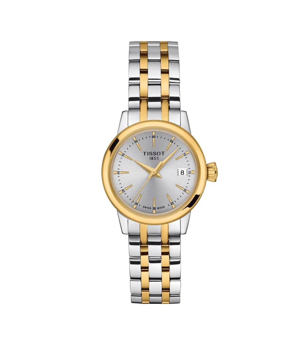 TISSOT CLASSIC DREAM LADY QUARTZ LUNETTE COULEUR OR JAUNE CADRAN ARGENTÉ 28 MM