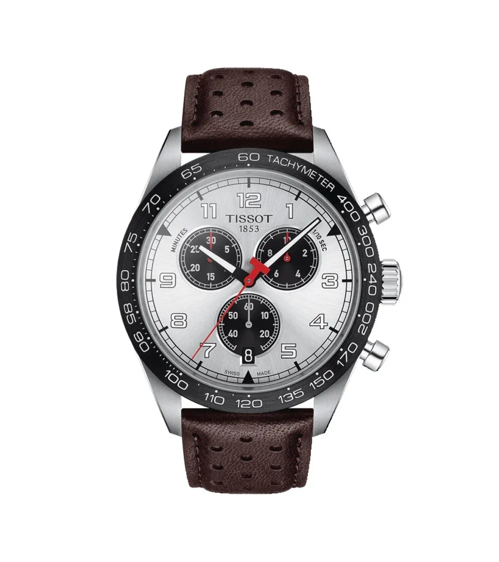 TISSOT PRS 516 CHRONOGRAPHE QUARTZ CADRAN BRACELET CUIR 45 MM
