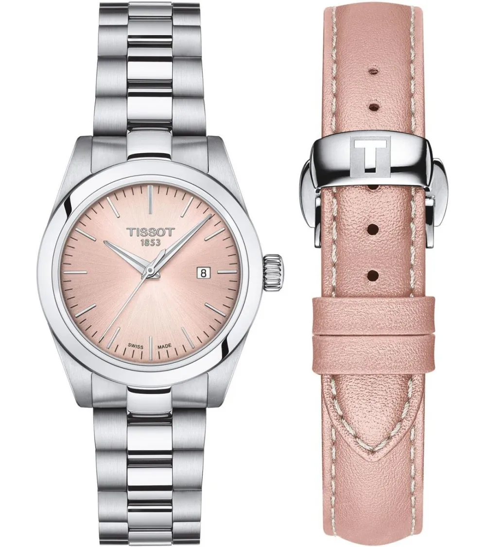 TISSOT T-MY LADY QUARTZ CADRAN ROSE BRACELET ACIER ET CUIR 29,3 MM
