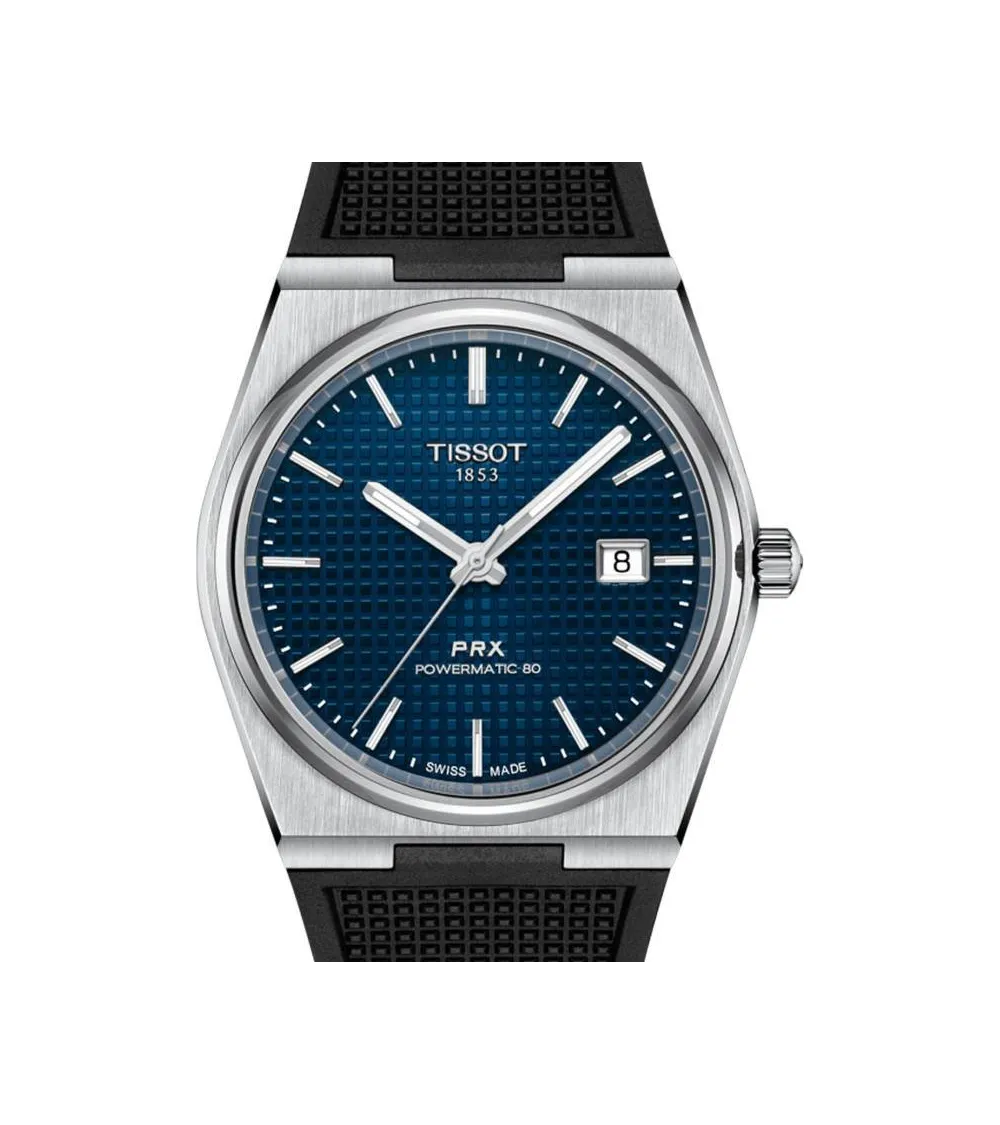 TISSOT PRX POVERMATIC 80 AUTOMATIQUE BRACELET CAOUTCHOUC NOIR CADRAN BLEU 40 MM