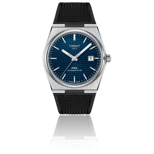 TISSOT PRX POVERMATIC 80 AUTOMATIQUE BRACELET CAOUTCHOUC NOIR CADRAN BLEU 40 MM
