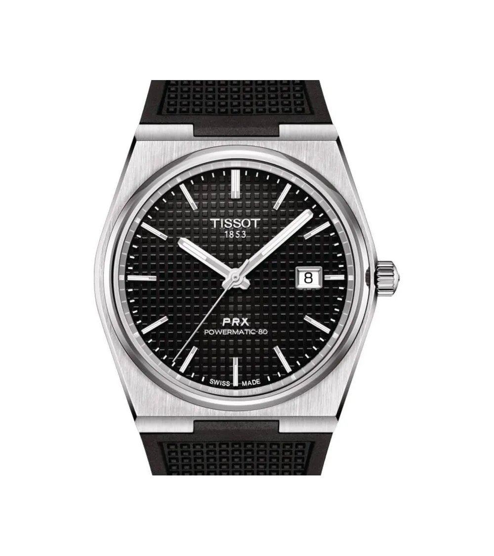 TISSOT PRX POVERMATIC 80 AUTOMATIQUE BRACELET CAOUTCHOUC NOIR CADRAN NOIR 40 MM