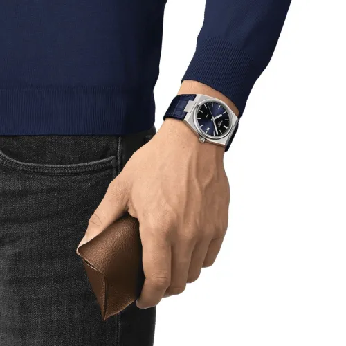 TISSOT PRX QUARTZ CADRAN BLEU BRACELET CUIR BLEU 40 MM