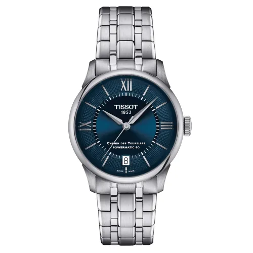 TISSOT T-CLASSIC CHEMIN DES TOURELLES POWERMATIC 80 CADRAN BLEU  BRACELET ACIER 34 MM