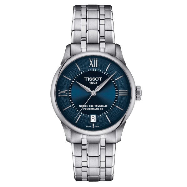 TISSOT T-CLASSIC CHEMIN DES TOURELLES POWERMATIC 80 CADRAN BLEU  BRACELET ACIER 34 MM
