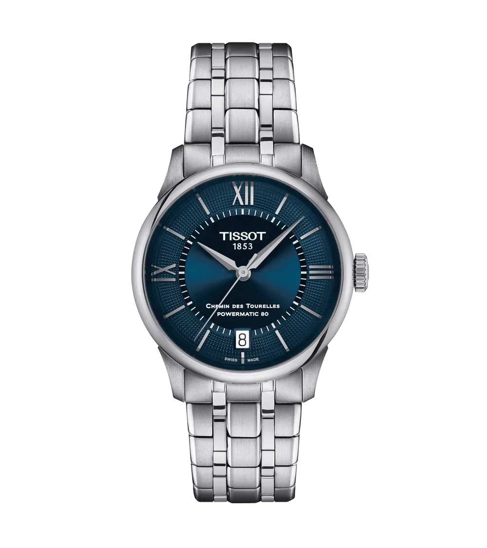 TISSOT T-CLASSIC CHEMIN DES TOURELLES POWERMATIC 80 CADRAN BLEU  BRACELET ACIER 34 MM