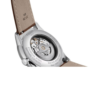 TISSOT T-CLASSIC CHEMIN DES TOURELLES POWERMATIC 80 CADRAN BLEU BRACELET CUIR MARRON 42 MM