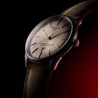 TISSOT T-CLASSIC CHEMIN DES TOURELLES POWERMATIC 80 CADRAN IVOIRE BRACELET CUIR VERT 42 MM