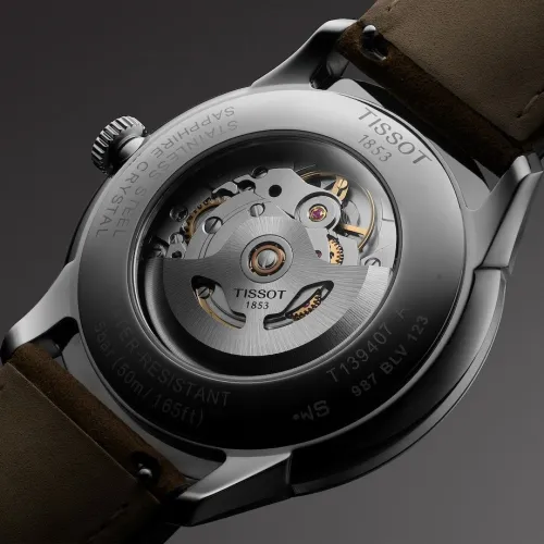 TISSOT T-CLASSIC CHEMIN DES TOURELLES POWERMATIC 80 CADRAN IVOIRE BRACELET CUIR VERT 42 MM