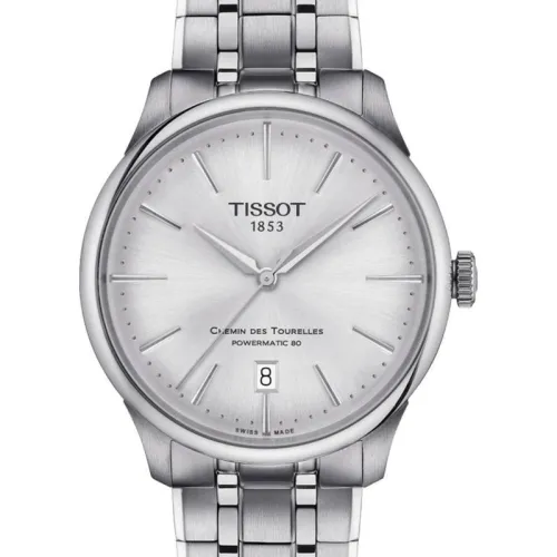 TISSOT T-CLASSIC CHEMIN DES TOURELLES POWERMATIC 80 CADRAN ARGENT BRACELET ACIER 39 MM