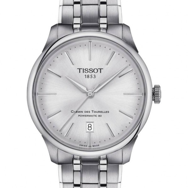 TISSOT T-CLASSIC CHEMIN DES TOURELLES POWERMATIC 80 CADRAN ARGENT BRACELET ACIER 39 MM