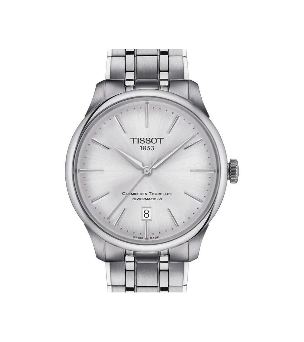 TISSOT T-CLASSIC CHEMIN DES TOURELLES POWERMATIC 80 CADRAN ARGENT BRACELET ACIER 39 MM