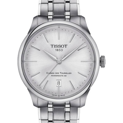 TISSOT T-CLASSIC CHEMIN DES TOURELLES POWERMATIC 80 CADRAN ARGENT BRACELET ACIER 39 MM
