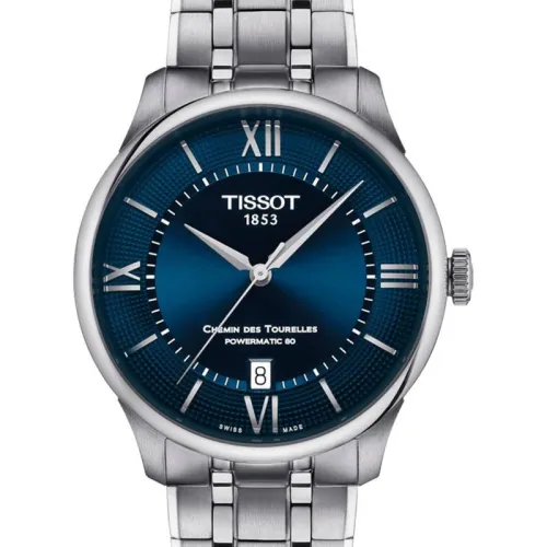 TISSOT T-CLASSIC CHEMIN DES TOURELLES POWERMATIC 80 CADRAN BLEU BRACELET ACIER 39 MM
