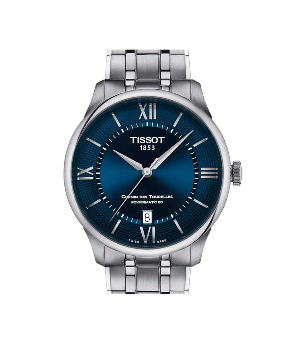 TISSOT T-CLASSIC CHEMIN DES TOURELLES POWERMATIC 80 CADRAN BLEU BRACELET ACIER 39 MM