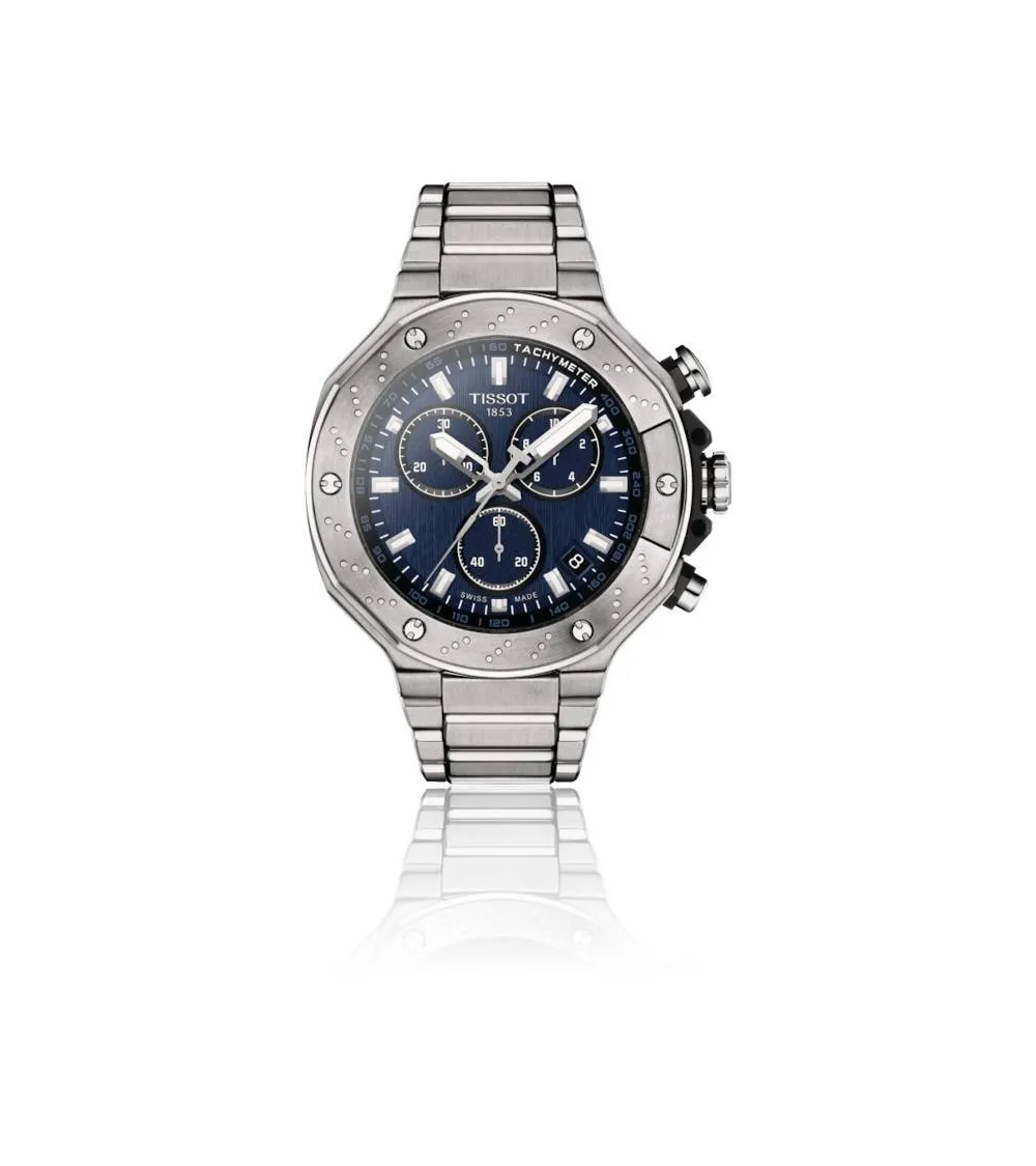 TISSOT T-SPORT T-RACE CHRONOGRAPHE QUARTZ CADRAN BLEU BRACELET ACIER 45 MM