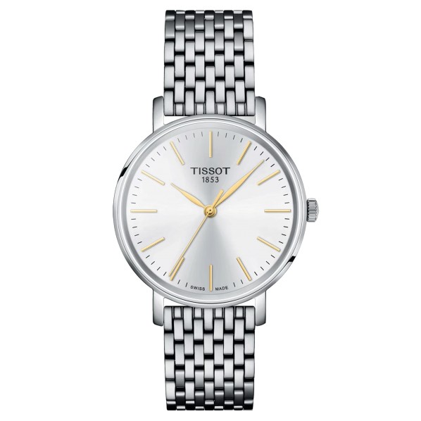 TISSOT T-CLASSIC EVERYTIME LADY QUARTZ CADRAN ARGENTÉ BRACELET ACIER 34 MM