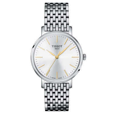 TISSOT T-CLASSIC EVERYTIME LADY QUARTZ CADRAN ARGENTÉ BRACELET ACIER 34 MM