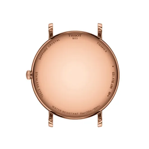 TISSOT T-CLASSIC EVERYTIME  QUARTZ PVD OR ROSE CADRAN BLANC  BRACELET CUIR MARRON 40 MM