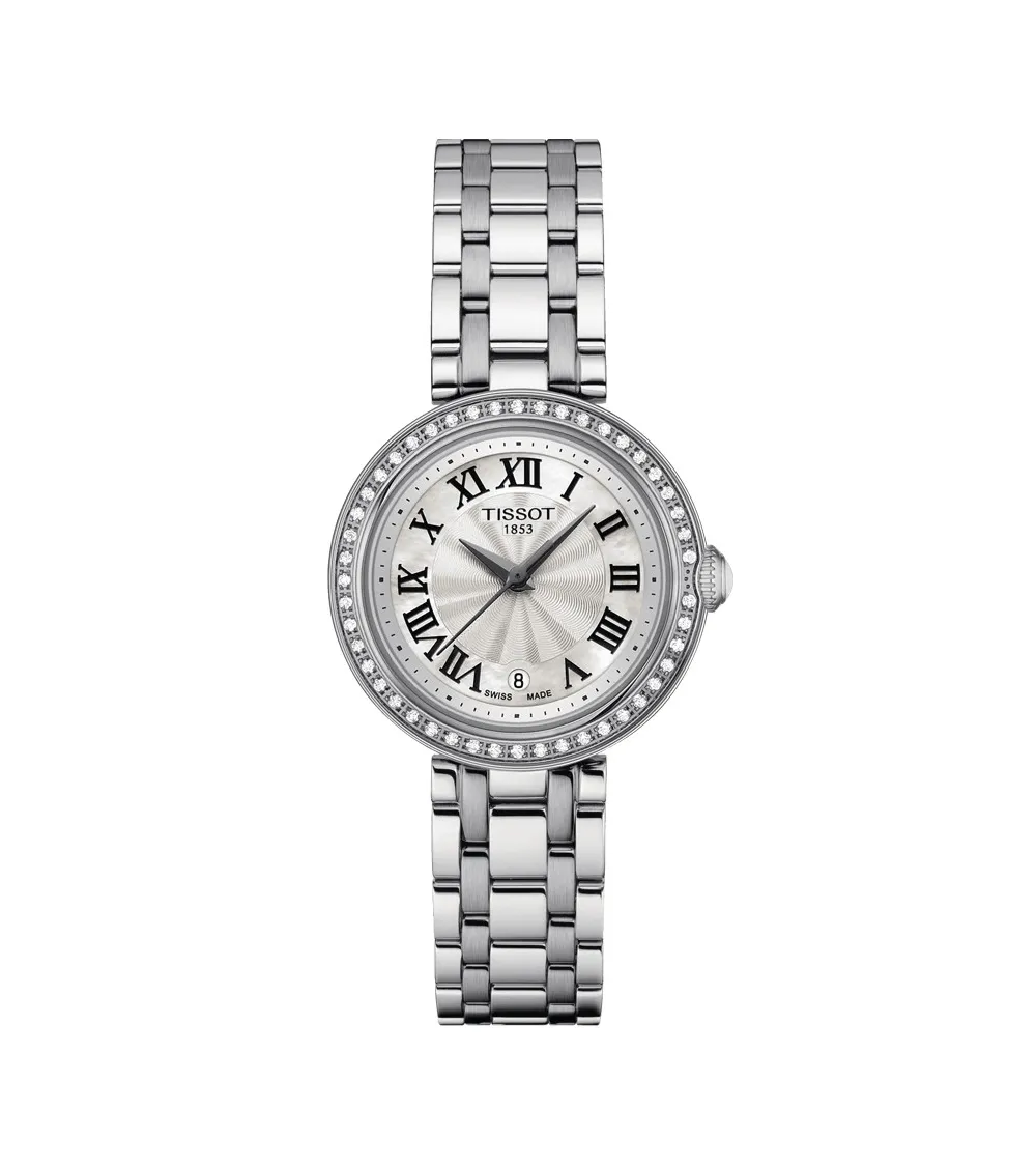 TISSOT BELLISSIMA AUTOMATIQUE CADRAN NACRE 47 DIAMANTS BRACELET ACIER 26 MM