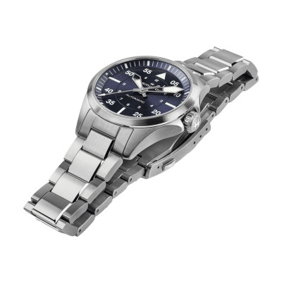 HAMILTON KHAKI FIELD EXPEDITION AUTO 37 MM CADRAN BLEU BRACELET MÉTAL