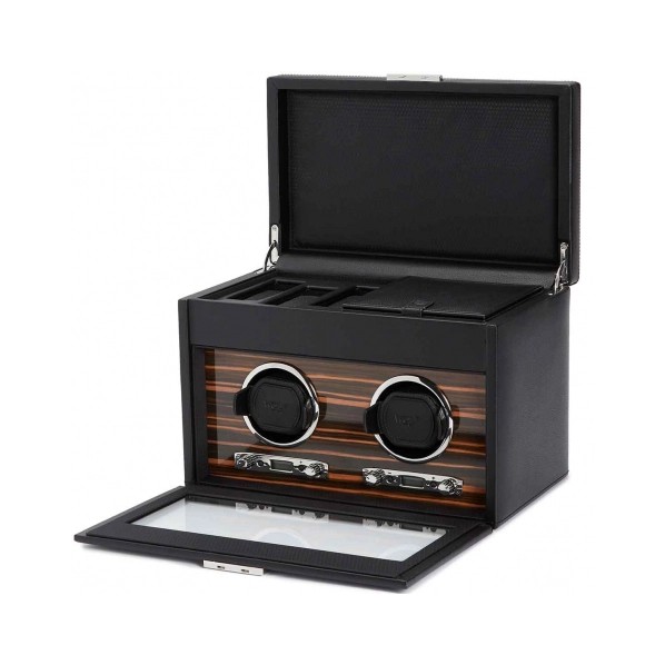 WOLF REMONTOIRS POUR 2 MONTRES AUTOMATIQUES CUIR VÉGANE NOIR