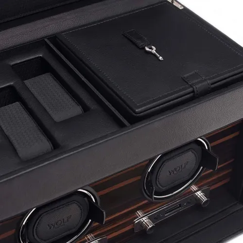 WOLF REMONTOIRS POUR 2 MONTRES AUTOMATIQUES CUIR VÉGANE NOIR