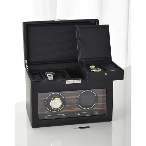 WOLF REMONTOIRS POUR 2 MONTRES AUTOMATIQUES CUIR VÉGANE NOIR