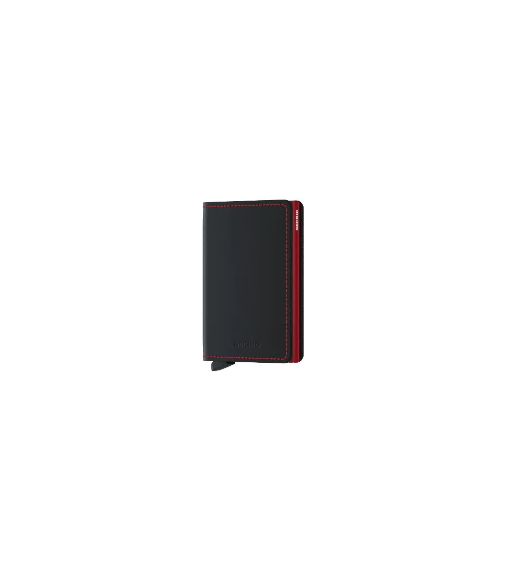 SECRID SLIMWALLET MAT NOIR SURPIQUÉ ROUGE