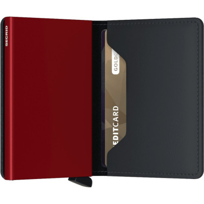 SECRID SLIMWALLET MAT NOIR SURPIQUÉ ROUGE
