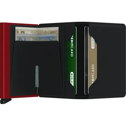 SECRID SLIMWALLET MAT NOIR SURPIQUÉ ROUGE