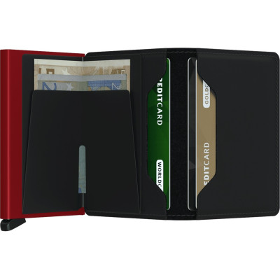 SECRID SLIMWALLET MAT NOIR SURPIQUÉ ROUGE