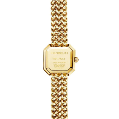 Vue de dos de la montre Montre Herbelin Octogône – Quartz Carré – Doré & Nacre Noire