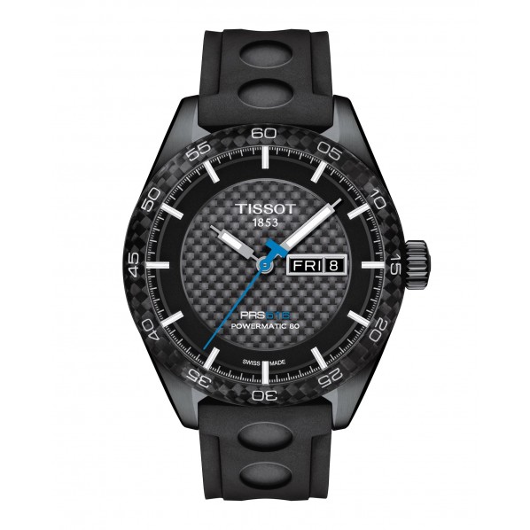 MONTRE TISSOT PRS 516 NOIR CARBONNE AUTO TROTEUSE BLEU