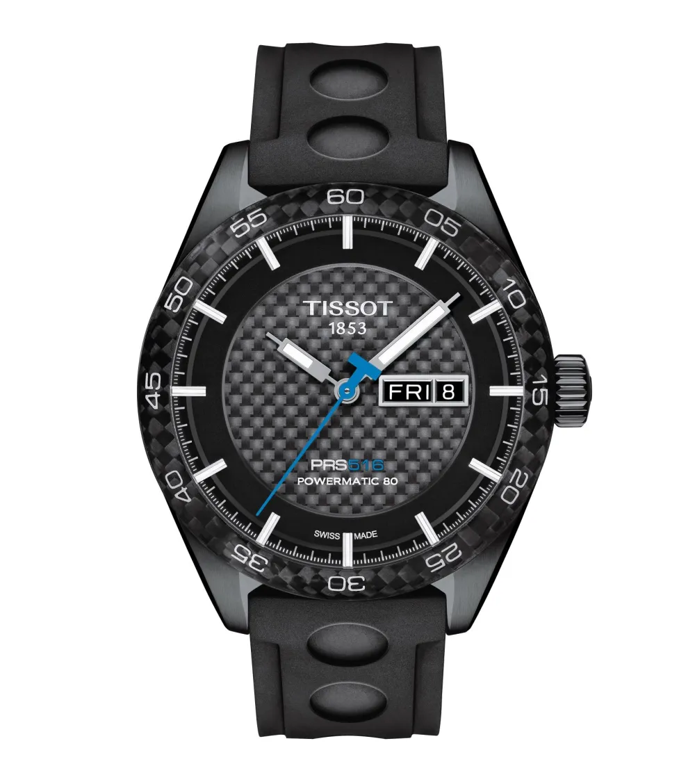 MONTRE TISSOT PRS 516 NOIR CARBONNE AUTO TROTEUSE BLEU