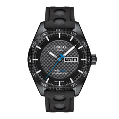 MONTRE TISSOT PRS 516 NOIR CARBONNE AUTO TROTEUSE BLEU