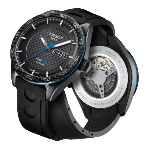 MONTRE TISSOT PRS 516 NOIR CARBONNE AUTO TROTEUSE BLEU