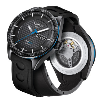 MONTRE TISSOT PRS 516 NOIR CARBONNE AUTO TROTEUSE BLEU